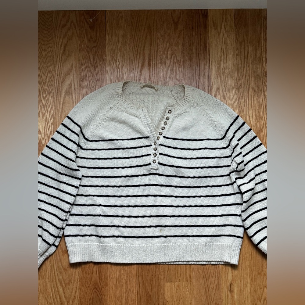 Sezane Cream and Black Striped Sweater